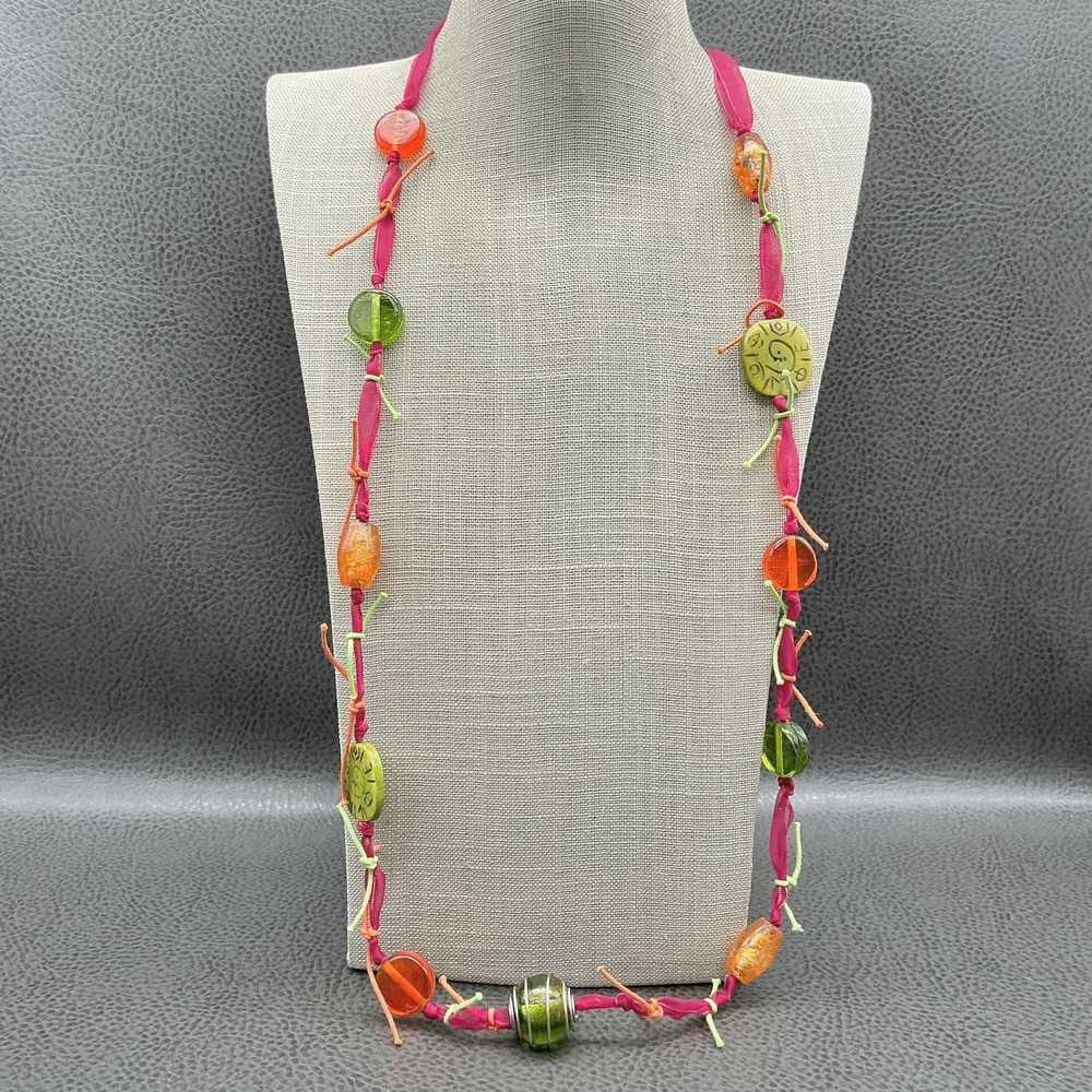 Treska Multicolor Beaded Necklace Ribbon 26 In Boho Womens Statement Jewelry